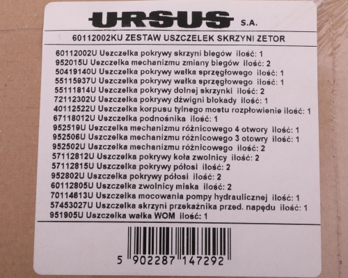 Komplet ( zestaw ) uszczelek skrzyni / mostu ZETOR ORYGINAŁ URSUS-67974