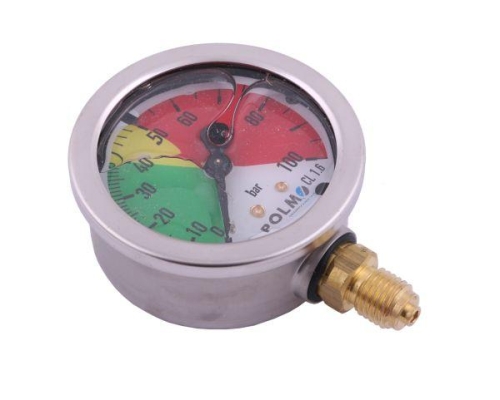 Manometr glicerynowy M63 0-100 bar gwint M12x1.5 dolne przyłącze. obudowa kwasoodporna. Opryskiwacz POLMO-65119