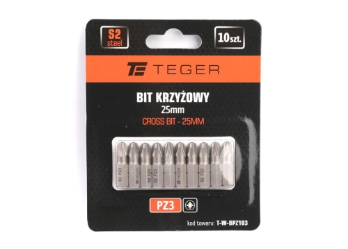 Bit krzyżowy PZ 25 mm/PZ3 (ZESTAW 10 SZT) / TEGER-88656