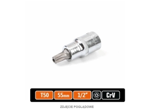 Klucz nasadowy 1/2" z bitem TORX 55 mm/T50 / (z otworem) / TEGER
