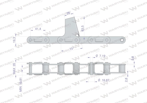 Łańcuch obrywacza kolb przystawki do kukurydzy zamknięty 62 ogniwa CA550 x 62S CPEF1 8 płytek zastosowanie Fantini WARYŃSKI-72344