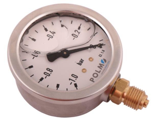 Wakuometr glicerynowy M63 (-1 do 0 bar) dolne przyłącze G1/4" POLMO-71731