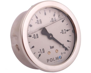 Wakuometr glicerynowy M63 (-1 do 0 bar) tylne przyłącze G1/4" POLMO