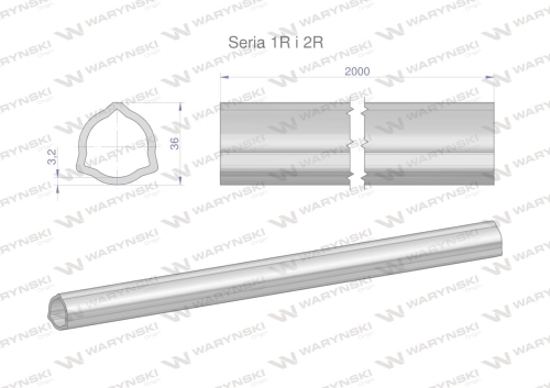 Rura trójkątna wewnętrzna Seria 2R, rura zewnętrzna Seria 1R do wału przegubowo-teleskopowego 36x3.2mm 2m WARYŃSKI (sprzedawane po 2)-77457