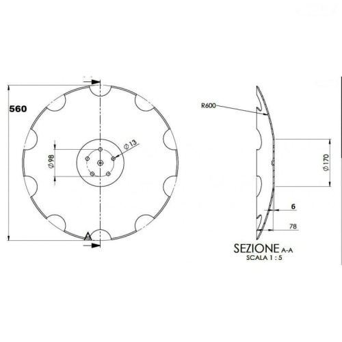 Talerz 610 pod piastę 5-otworową, grubość 6 mm-95419