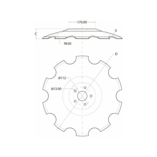 Talerz typu AGROMET, 510 mm, otwór 61 mm, grubość 6 mm-100655