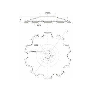 Talerz typu AGROMET, 610 mm, otwór 61 mm, grubość 6 mm