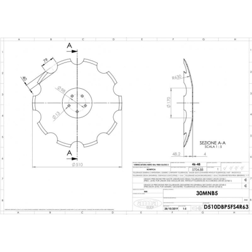 Talerz do agregatu talerzowego zębaty 510 mm, 5 otworowy, grubość 4 mm-106021