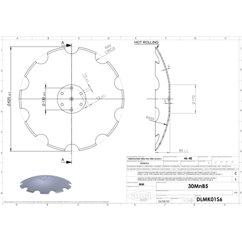 Talerz LEMKEN 620mm, grubość 6 mm, 3490466, cp6209, Heliodor   KM060182  Bednar-105915