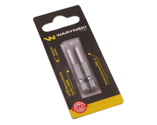 Końcówki wkrętakowe bity PH2 50mm Waryński komplet w blistrze dwusztukowym-72082
