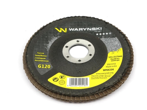 Tarcza do szlifierki 125 mm lamelkowa z elektrokorundem GR120 (sprzedawana po 10 szt.) Waryński-80320