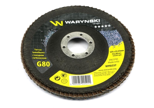 Tarcza do szlifierki 125 mm lamelkowa. cyrkonowa GR80 (sprzedawana po 10 szt.)  Waryński-80332