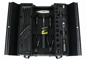 Zestaw narzędzi nasadek i kluczy w metalowej skrzynce Waryński