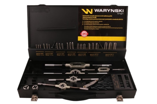 Zestaw narzynek i gwintowników ze stali HSS M3-M12 z uchwytami 44 el Waryński-73042