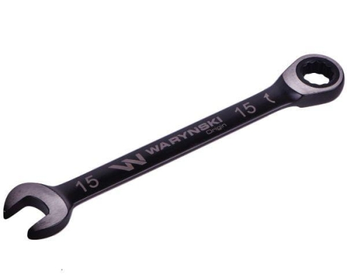 Klucz płasko-oczkowy 15 mm z grzechotką 72 zęby standard ASME B107-2010 Waryński-70028