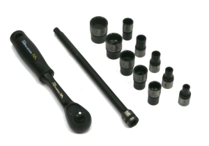 Zestaw 12 el. nasadki 1/4  przedłużka 12 cm grzechotka 4.5 5 6 7 8 9 10 11 13 14 Waryński