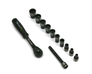 Zestaw 12 el. nasadki przedłużone 1/4  4 4.5  6 8 9 10 11 12 13 14 z przedłużką i grzechotką Waryński