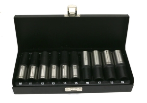 Zestaw nasadek przedłużanych 1/2  CrV 10, 11, 12, 13, 14, 15, 16, 17, 18, 19  w kasecie 10 el Waryński