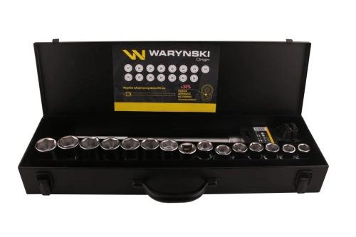 Zestaw nasadek 3/4 z odporną grzechotką i rękojeścią przegubową 17 el Waryński-73451