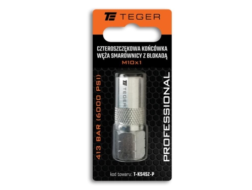 Czteroszczękowa końcówka węża smarownicy z blokadą M10x1. 413 BAR (6000 PSI) Professional TEGER-97141