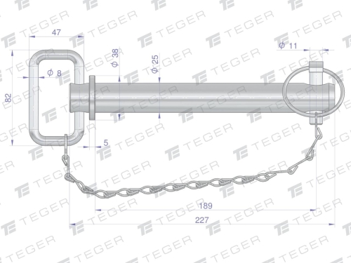Sworzeń zaczepu z zawleczką i łańcuchem 25x189x227 TEGER-123286