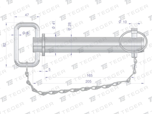 Sworzeń zaczepu z zawleczką i łańcuchem 28x165x205 TEGER-123287