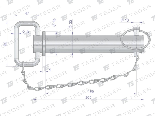 Sworzeń zaczepu z zawleczką i łańcuchem 32x165x200 TEGER-123064
