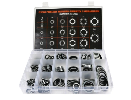 Zestaw podkładek metalowo-gumowych z prowadzeniem 205szt  TEGER-122269