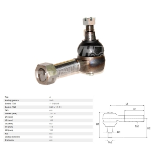 KOŃCÓWKA DRĄŻKA PRAWA JOHN DEERE 4050, 4250, 4450, 4650, 4850, 4055, 4255, 4455, 4755, 4955, 7600, 7700, 7800 RE12325