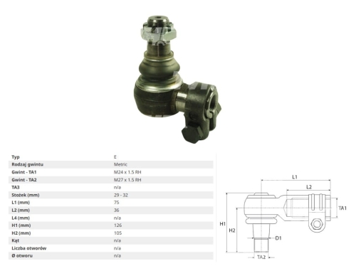 KOŃCÓWKA DRĄŻKA JOHN DEERE 1640 1840 2040, 2040 AL32866