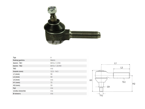 KOŃCÓWKA DRĄŻKA DEUTZ FAHR DX86, DX86A, DX90, DX90A, DX92, DX92A 3005, 4005, 4505, 5005, 5505, 7505, 7505F, 7505U, 9005, 9005F, 9005U, 02381195, 03387862