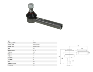 KOŃCÓWKA DRĄŻKA CASE 3210, 3220, 3230, 4210, 4220, 4230, 4240, 395, 495, 595, 695, 795, 895, 995, 238, 258, 268, 288, C100 090006461, 137048A1, 1537612C1, 38702638, 8012103539000, 81878543, 931764, A851202, ER048989