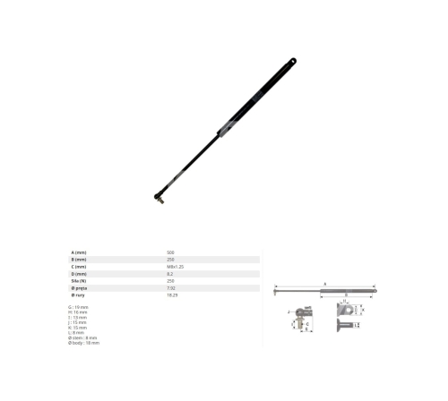 SIŁOWNIK GAZOWY PRZEDNIEJ SZYBY CASE 440, 540, 640, 740, 840, 940, 743, 743XL, 844, 844XL, 745S, 745XL, 845, 845XL (126266A1, 1328453C1, 224729A1)
