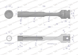 Nasadka udarowa 1/2", sześciokątna slim przelotowa ze stali CrMo 11mm długość 150 mm, stosowane w mechanice do kluczy udarowych, Waryński