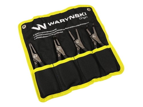 Zestaw szczypiec segera do pierścieni osadczych, 185mm proste i 170mm wygięte, zewnętrzne i wewnętrzne, 4 szt, Waryński-130383