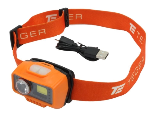 Latarka czołówka LED COB, 500 Lm uruchamiana gestem akumuator 1400 mAh ładowana USB Teger-175558