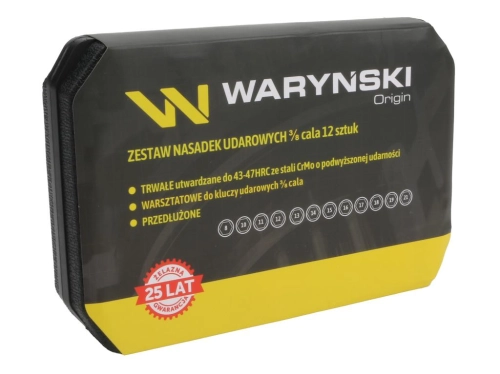 Zestaw nasadek udarowych, 3/8 cala przedłużanych z utwardzanej stali stopowej CrMo 12 el., do prac w mechanice pojazdowej, warsztatowych, konstrukcyjnych, Waryński-175740